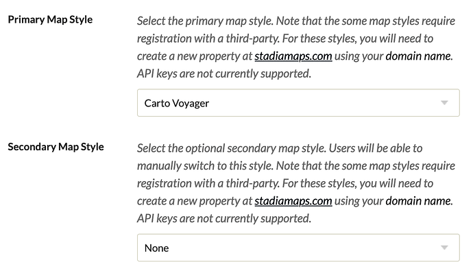 Theme Settings: Primary and Secondary Maps