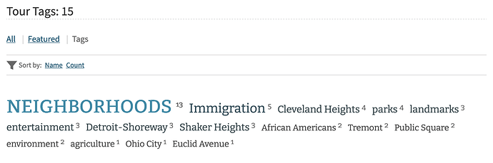 Example of the Tour Tags page in Curatescape Echo theme